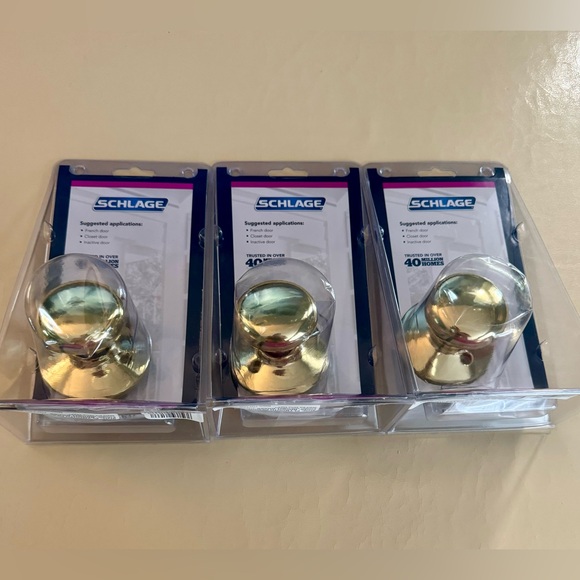 3 Schlage Bright Brass Door Handles - non-turning. Never used & in original box - Picture 2 of 10